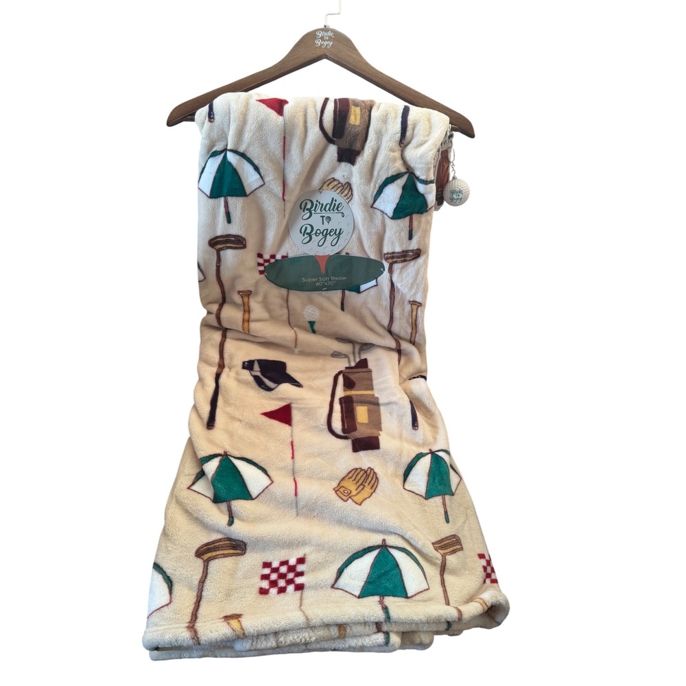 Birdie to Bogey Golf Blanket Throw With Hanger and Golf Ball Charm NWT